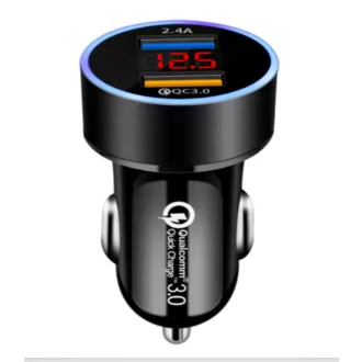   13177 M22 Autós töltő + voltmérő - 2USB - Quick Charge 3.0 - 12-24V