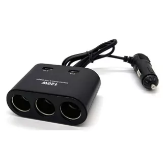   13245 Szivargyújtó elosztó 3-as + 2 USB aljzat 12/24V - MAX 120W