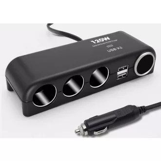   13283 Szivargyújtó elosztó 3-as + 2 USB aljzat + Öngyújtó aljzat 12/24V - MAX 120W