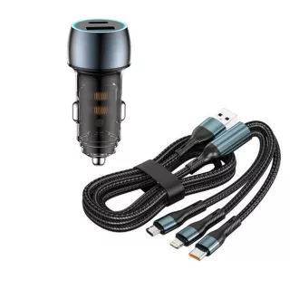   Autós töltő + 3IN1 gyorstöltő kábel - 48W - Quick Charge 3.0 - 12-24V LED 07AC+ SZETT