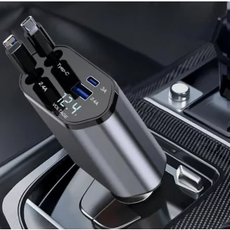   120W 4in1 autós töltő - Kihúzható kábellel TYPE-C + APPLE, PD USB Gyors töltés 12/24V