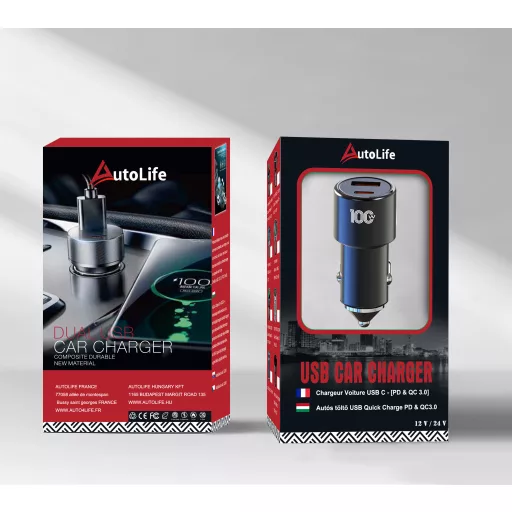 100W-os Gyors töltő USB/USB-C + 65W-os 4 az 1-ben töltő különböző töltőfejekkel - 5A 12-24V