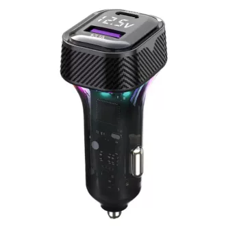   Szivargyújtós gyorstöltő 45W – PD Type-C + USB, RGB világítással és beépített voltmérővel