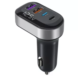   Szivargyújtós autós töltő – 4 portos (2× 15W USB + 2× 15W Type-C), beépített voltmérővel