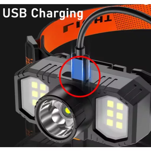 USB-s Fejlámpa - Erőteljes COB LED lámpa 4funkciós