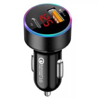   Autós szivargyújtó adapter Type-C PD és USB aljzattal, gyors töltéssel, voltmérős kijelzővel.