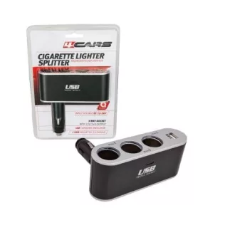 Szivargyújtó 3db. elosztó + USB