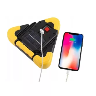   Figyelmeztető háromszög LED lámpa – többfunkciós, napelemes vészjelző, powerbank 16.5x16.5cm