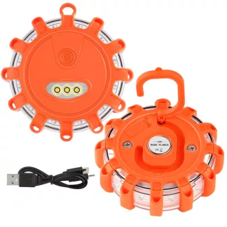   Autós vészjelző lámpa – 12 + 3 LED, akkumulátoros, USB / USB-C töltéssel