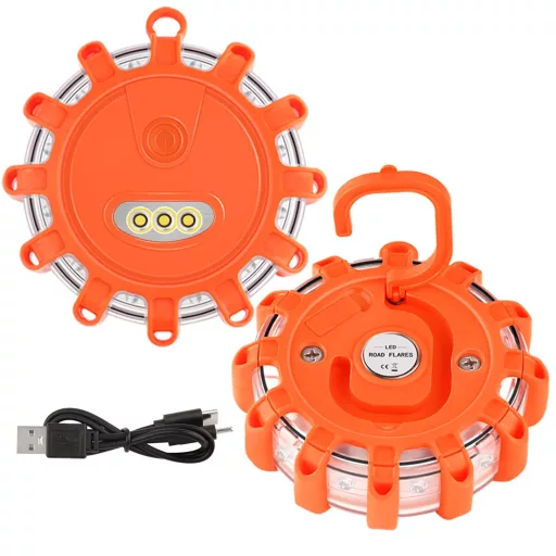 Autós vészjelző lámpa – 12 + 3 LED, akkumulátoros, USB / USB-C töltéssel