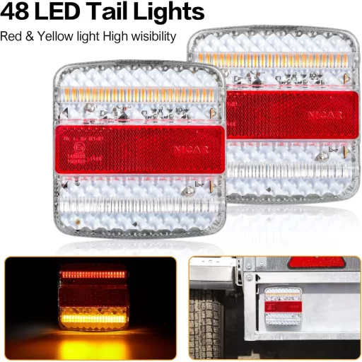 E-jeles LED utánfutó hátsó lámpa szett – 7 pólusú csatlakozóval, komplett világítás 12/24V