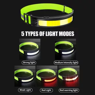   27099 Mozgásérzékelős USB-s Kültéri fejlámpa - vízálló - Erőteljes COB LED lámpa vészvilágítás funkcióval