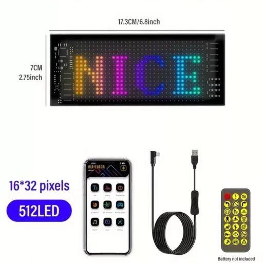 Matrix Pixel LED panel, Bluetooth vezérlés, Alkalmazással programozható, 16x32 LED, 7x17cm, vízálló