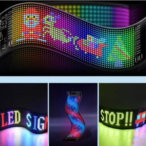 Matrix Pixel LED panel, Bluetooth vezérlés, Alkalmazással programozható, 16x64 LED, 9.5x37.5cm, vízálló