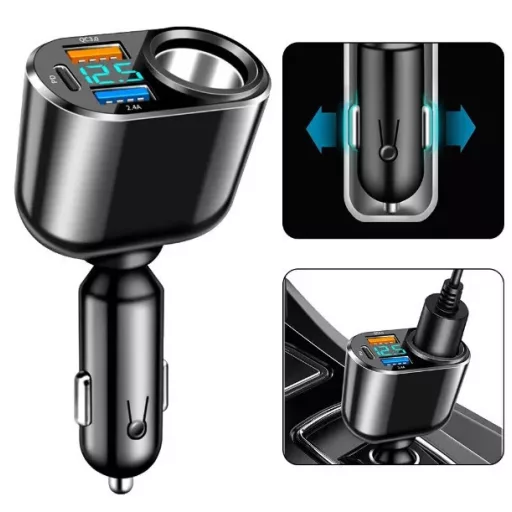 TÖLTŐ PORT SZIVARGY+USB+USBC VOLTMÉRŐVEL