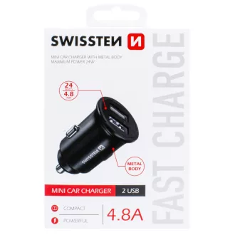   SWISSTEN Szivargyújtós USB Gyorstöltő - 2x USB - 4800mA - 12/24V