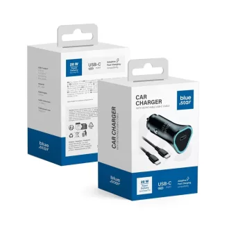   BLUE STAR autós töltő 3A 20W Type C + kábel Type C to Type C PD QC3.0 AFC fekete