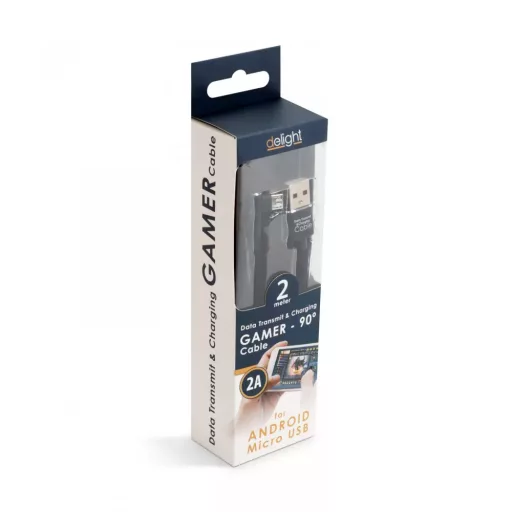 DELIGHT ADATKÁBEL USB-MICRO USB FEKETE 2A 2M 90° GAMER