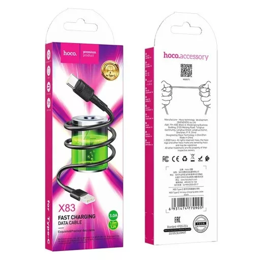 HOCO X83 USB adat- és töltőkábel USB Type-C 1 m fekete 2,4A