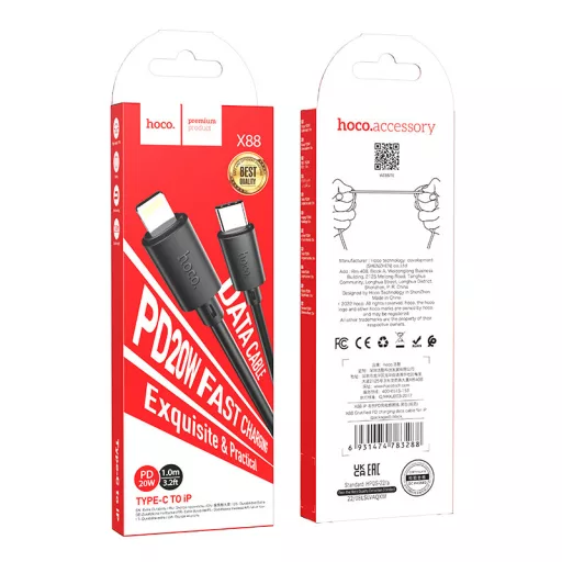 Hoco X88 Töltő és adatkábel Type-C/Lightning csatlakozóval 1 méter PD 20W 2,4A