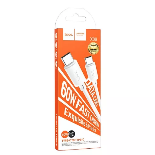 HOCO X88 Gratified töltő adatkábel Type C - Type C PD 3A 60W 1 m fehér