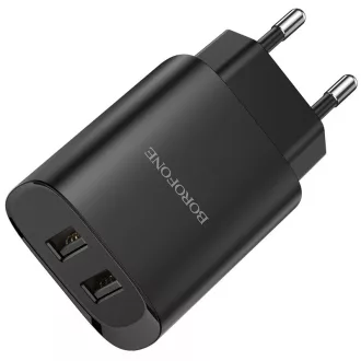 Borofone BN2 Hálózati Töltő Adapter 2xUSB 2.1A, Fekete
