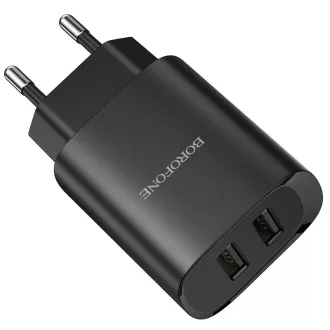 Borofone BN2 Hálózati Töltő Adapter 2xUSB 2.1A, Fekete