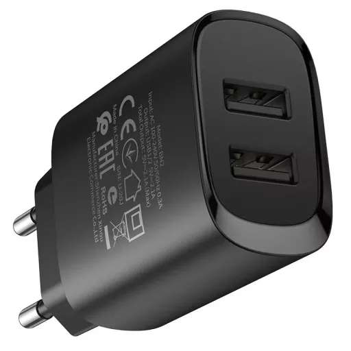 Borofone BN2 Hálózati Töltő Adapter 2xUSB 2.1A, Fekete