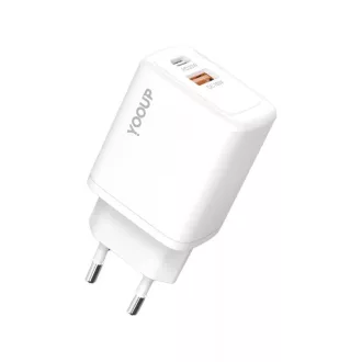   YooUp NC56-D Dupla Hálózati Töltő (USB - Type-C) PD 20W Fehér