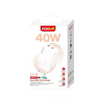 YooUp NC63-F Dupla Hálózati Töltő (Type-C) PD 40W Fehér
