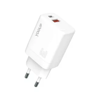   YooUp NC48-D Dupla Hálózati Töltő (USB - TYPE-C) PD 45W Fehér