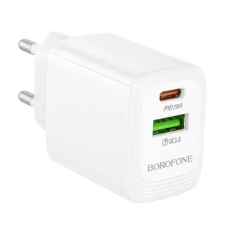   Borofone fali töltő BN27 Fuente - USB + Type C - QC 3.0 PD 20W fehér