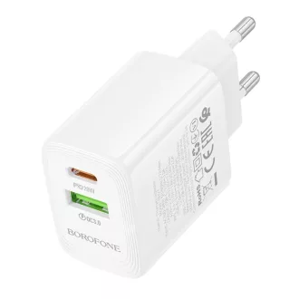   Borofone fali töltő BN27 Fuente - USB + Type C - QC 3.0 PD 20W fehér