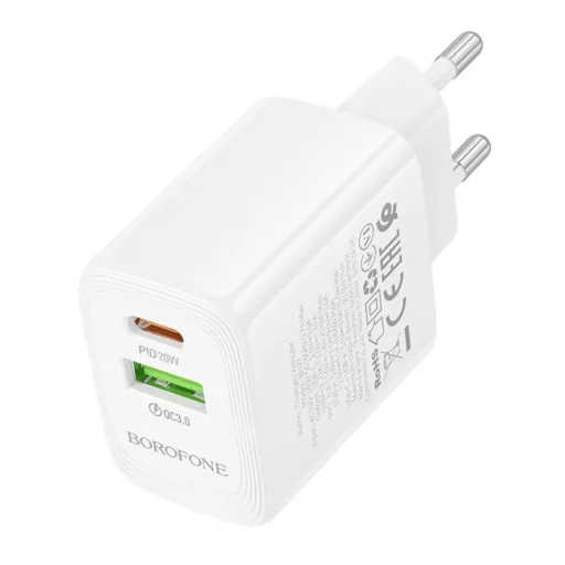 Borofone fali töltő BN27 Fuente - USB + Type C - QC 3.0 PD 20W fehér