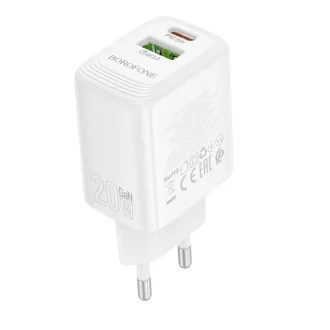   Borofone fali töltő BN27 Fuente - USB + Type C - QC 3.0 PD 20W fehér