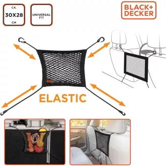 BLACK+DECKER Autós tárolóháló -  30 x 28 cm - Hálós zsebbel a hátsó ülésen - Fekete