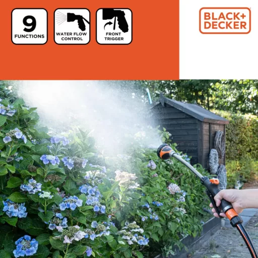 Black & Decker Hosszúnyelű Locsolópisztoly 9 Funkciós