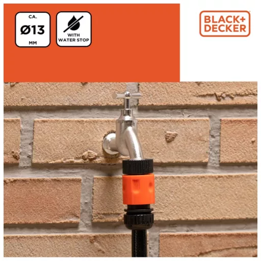 Black & Decker Gyors Tömlőcsatlakozó, Vízstopos 1/2"