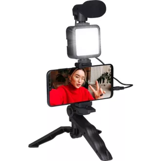  Grundig 3 az 1-ben szelfi stúdió vlogging készlet világító mikrofonnal és állvánnyal