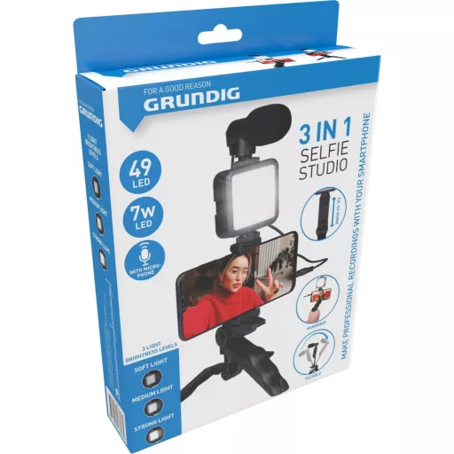 Grundig 3 az 1-ben szelfi stúdió vlogging készlet világító mikrofonnal és állvánnyal