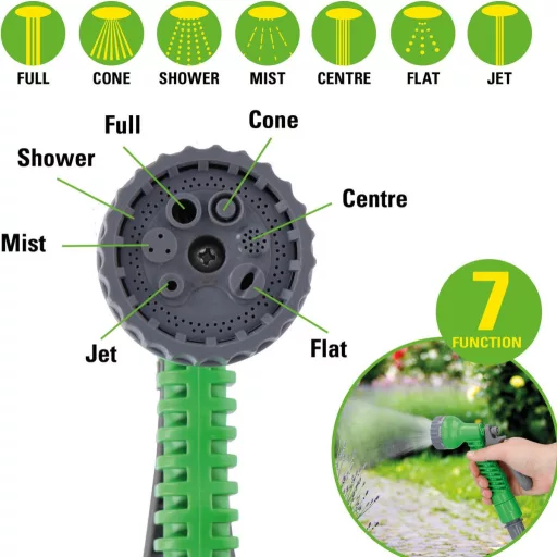Kinzo Rugalmas Kertitömlő Tartóval és 7 Funkciós Szórópisztollyal