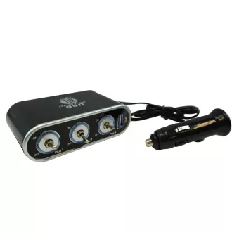   AllRide 3-as Szivargyújtó Elosztó Külön Kapcsolókkal és USB Kimenettel 12/24V