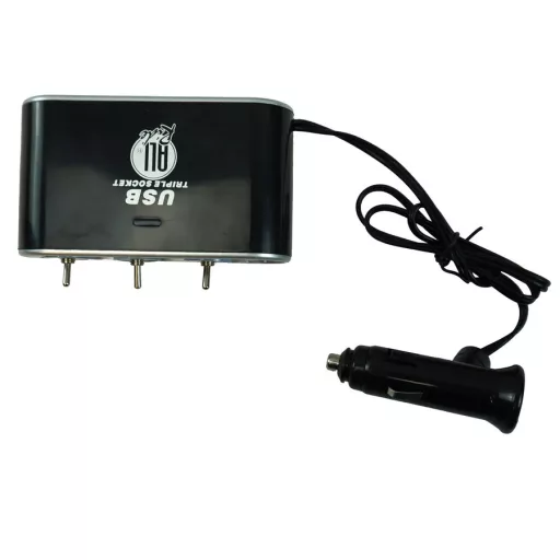 AllRide 3-as Szivargyújtó Elosztó Külön Kapcsolókkal és USB Kimenettel 12/24V