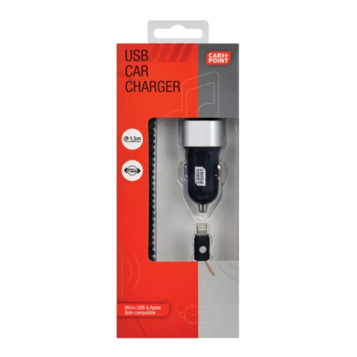 Carpoint SZIVARGYÚJTÓS TÖLTŐ USB+8 PIN MICRO USB 120 CM