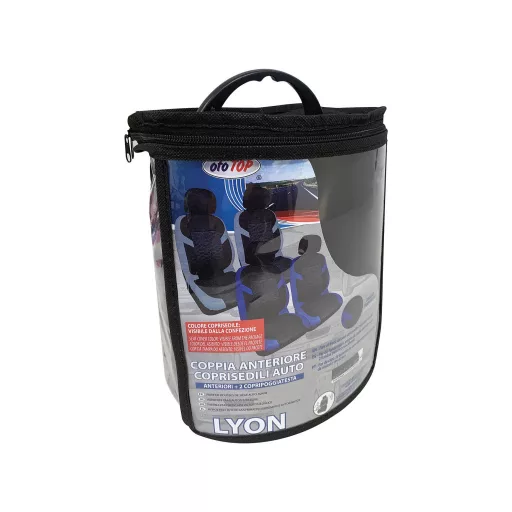 ÜLÉSHUZAT ELŐRE LYON PÁRBAN FEKETE/KÉK FEJTÁMLAHUZATTAL