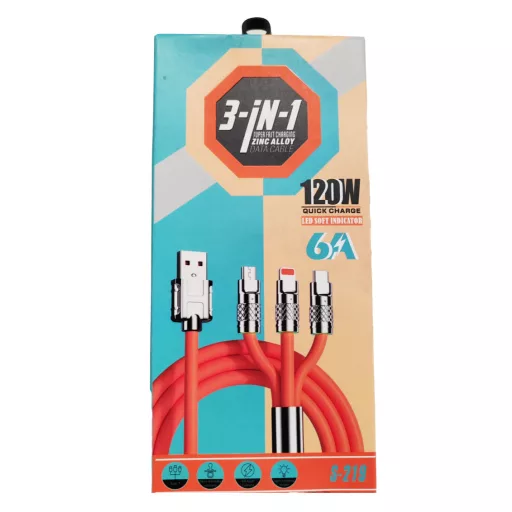 3 az 1-ben szilikon gyorstöltő adatkábel - 6A 12-24V 12OW