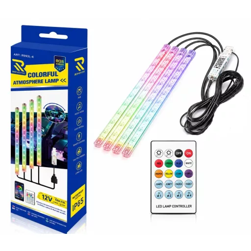 RGB Autó Beltéri Hangulatvilágítás – 12V + Applikációval vezérelhető