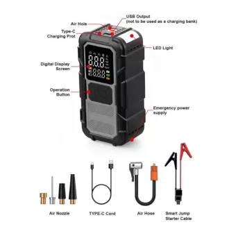   4 az 1-ben Intelligens Jumper/Starter és Kompresszor - 1000A - 8000mAh - 100W