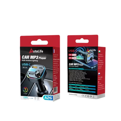 C26 Bluetooth kihangosító 5.3+EDR RGB- FM/Transmitter - 12/24V