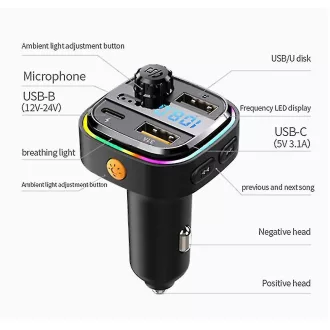   C26 Bluetooth kihangosító 5.3+EDR RGB- FM/Transmitter - 12/24V